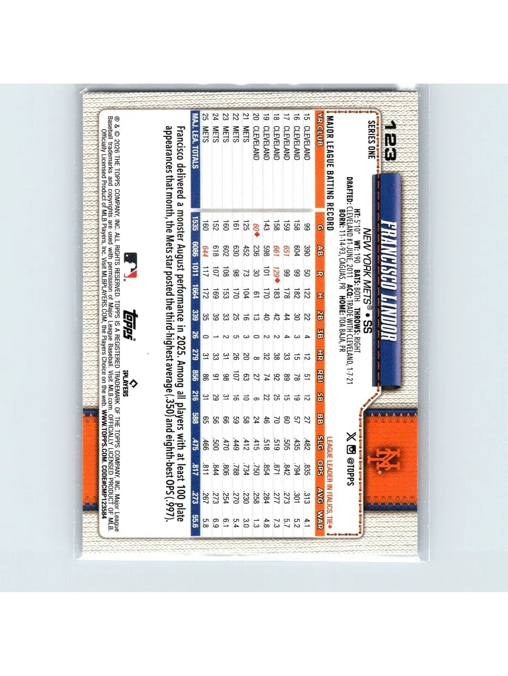 2026 Topps Francisco Lindor #123 Walk This Way New York Mets